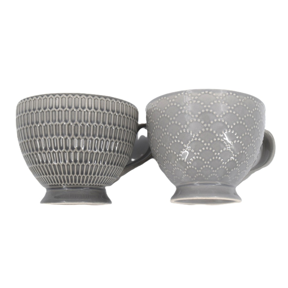 Signature Housewares Mugs Set of 2 Grey Textured Stoneware Red Navy Excellent - Picture 2 of 9